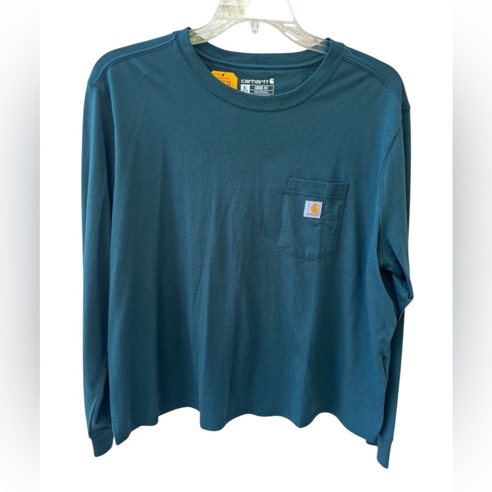 Carhartt Women's XL 16-18 Tencel Fiber Loose Fit Pocket T-Shirt Green New
